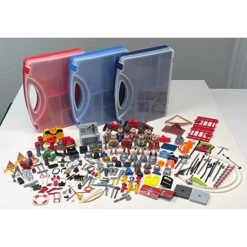 Huge VTG PLAYMOBIL LOT 179+ Figures Accessories & Cases S.W.A.T. Police Knight
